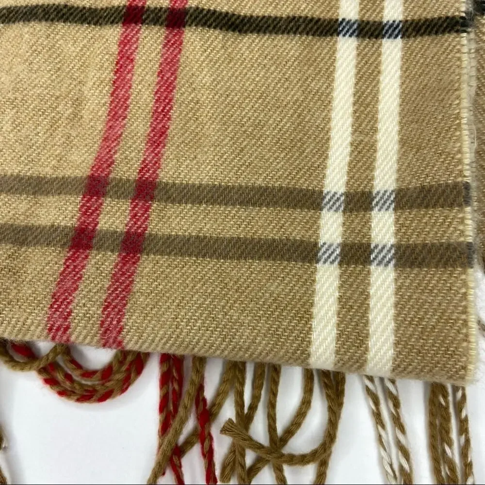 Cejon | Tan Plaid Scarf With Fringe Made In Italy
